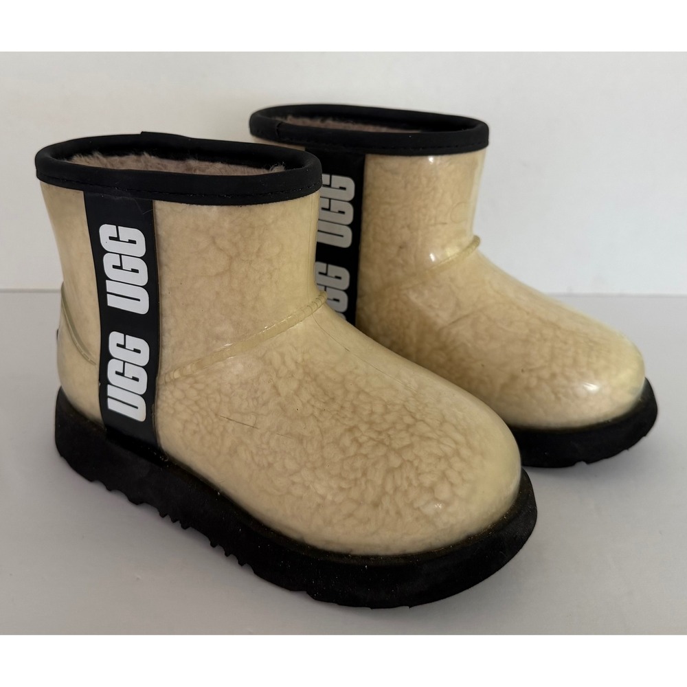 UGG Classic Clear Mini Kids Waterproof Boots Natural Black Winter Cozy Size 10